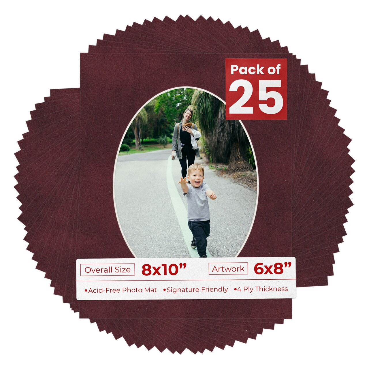 Dark Red Suede Mat Board for 8x10 Frames - Oval Opening for 6x8 Photos